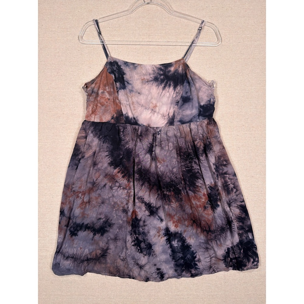 Tie Dye Lace Up Side Babydoll Camisole Top Purple Brown Grey Sleeveless Small